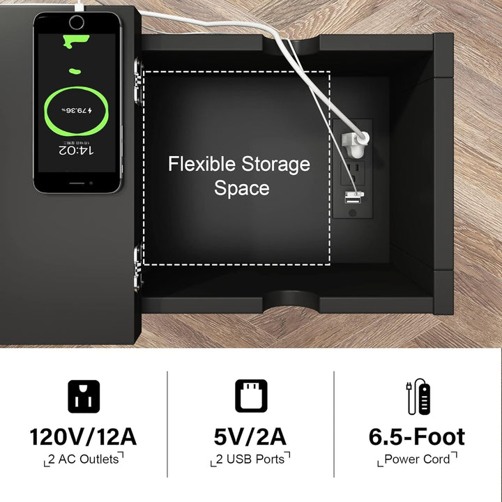 End Table with Charging Station - Narrow Flip Top Side for Small Spaces