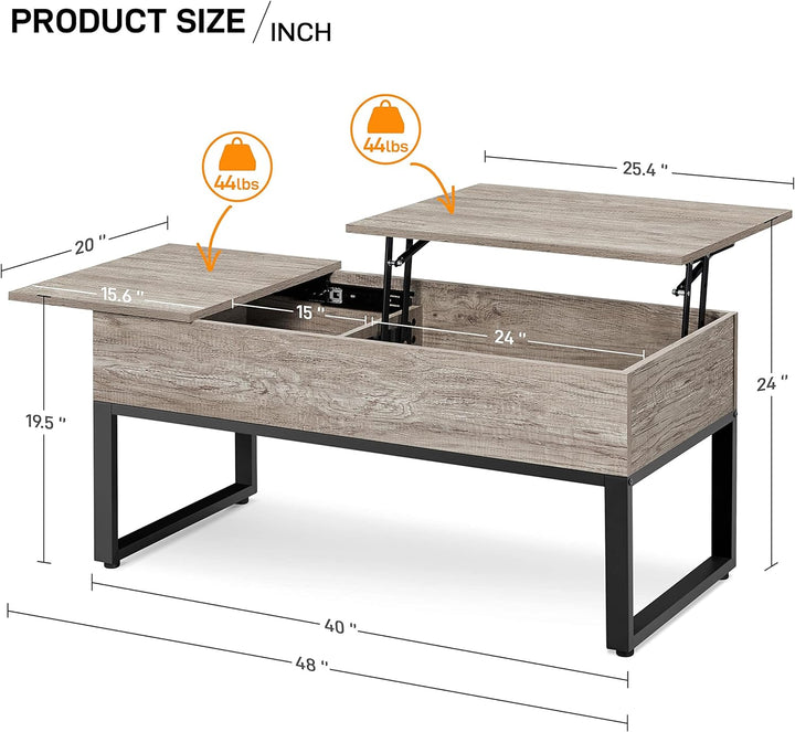 Lift Top Coffee Table with Hidden Storage, Wooden, Gray