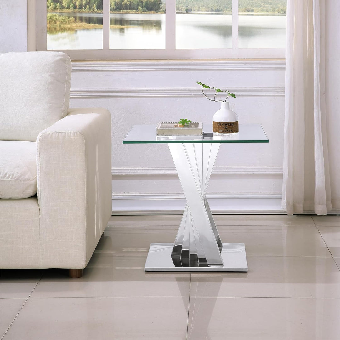 Modern Glass and Stainless Steel End Table, Gold22