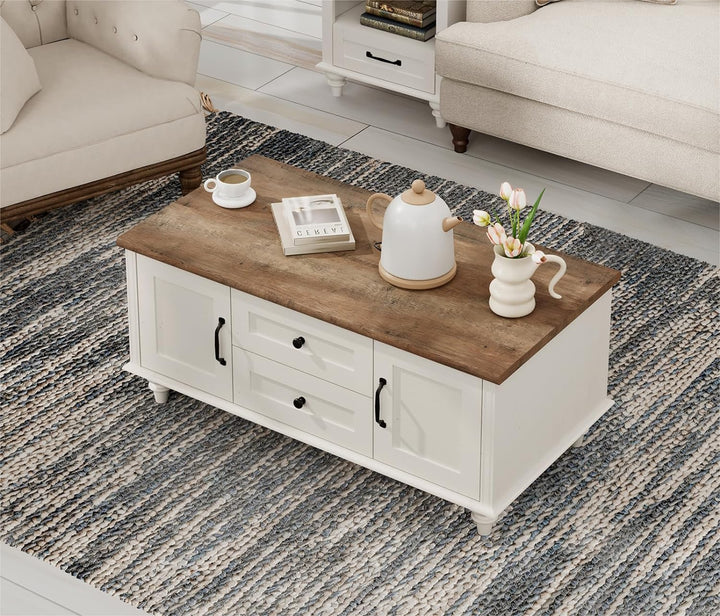 Modern Coffee Table with Storage Cabinet, White