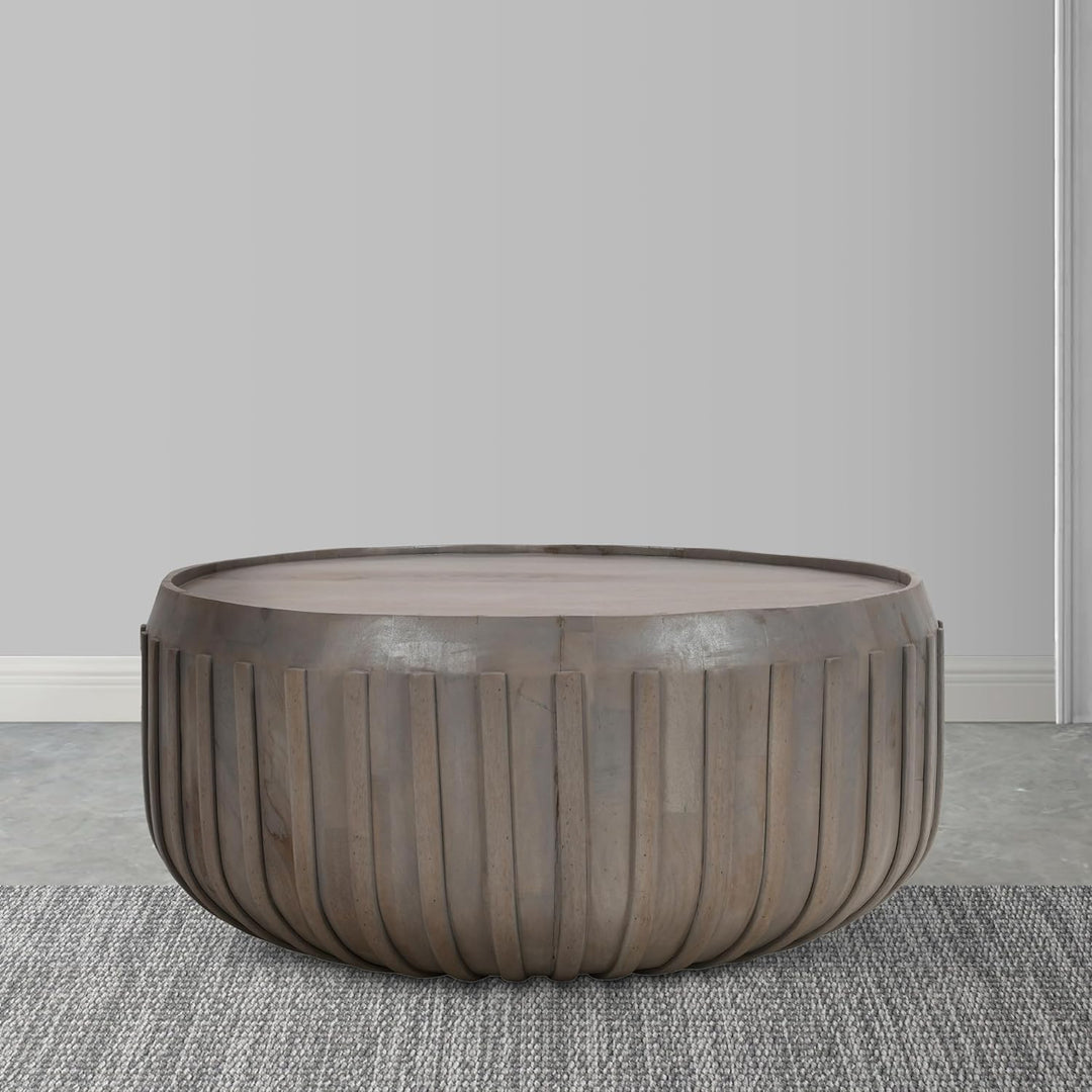 Round Coffee Table, 36", Round Mango Wood Top, Grey