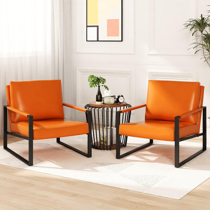 Modern PU Leather Accent Chair, Orange