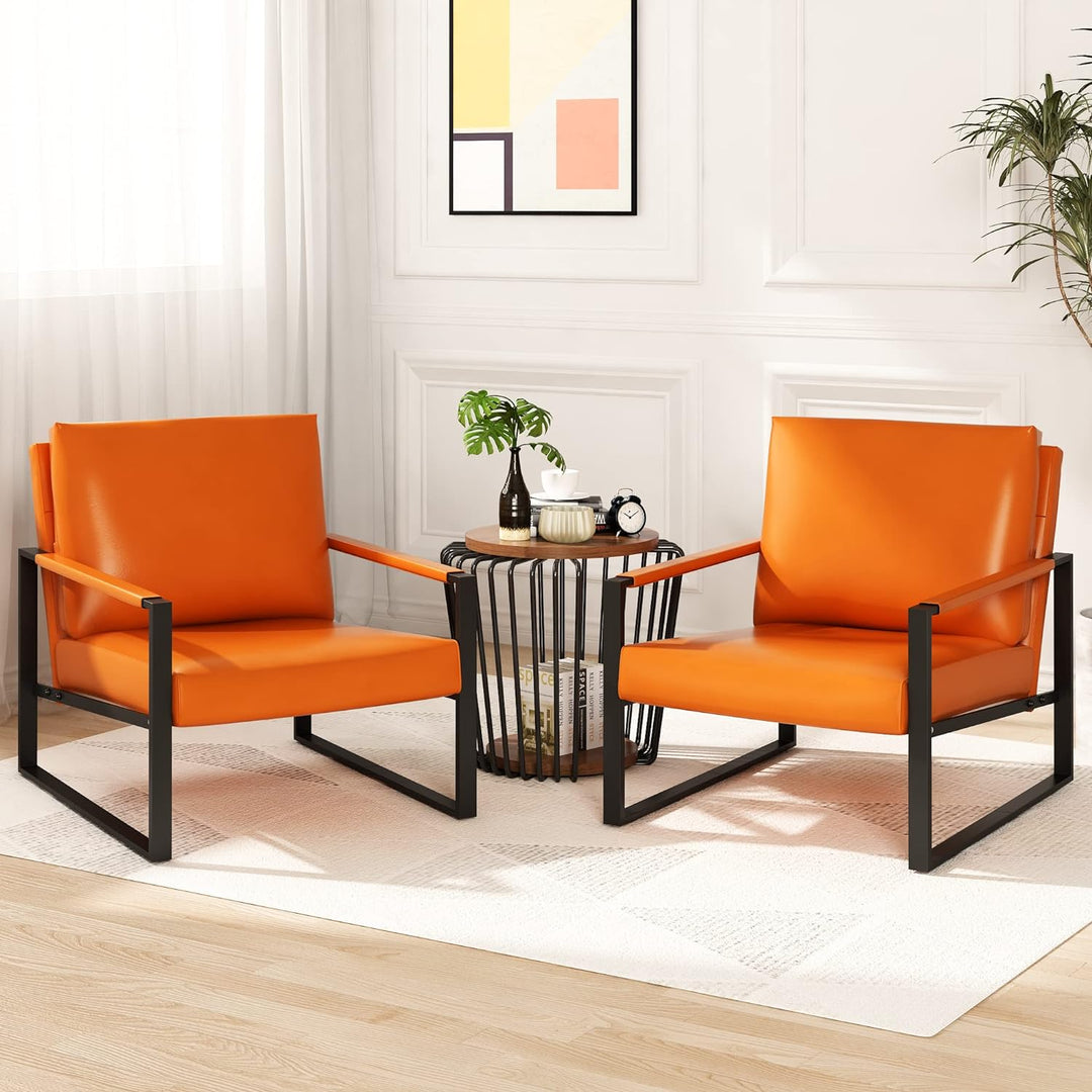 Leather Accent Chair Set of 2 Sofa Chair Orange-a