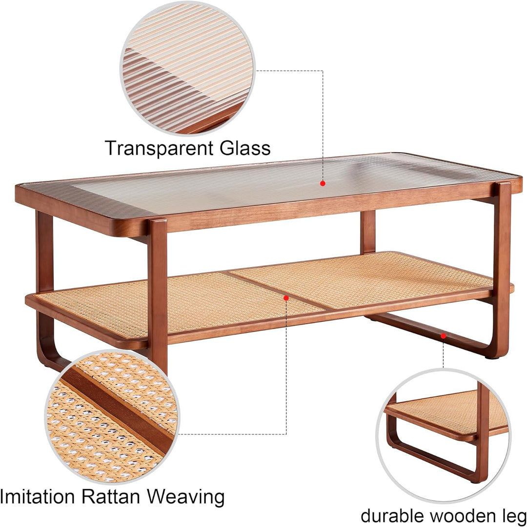 Elegant Rattan Woven Coffee Table, A-walnut