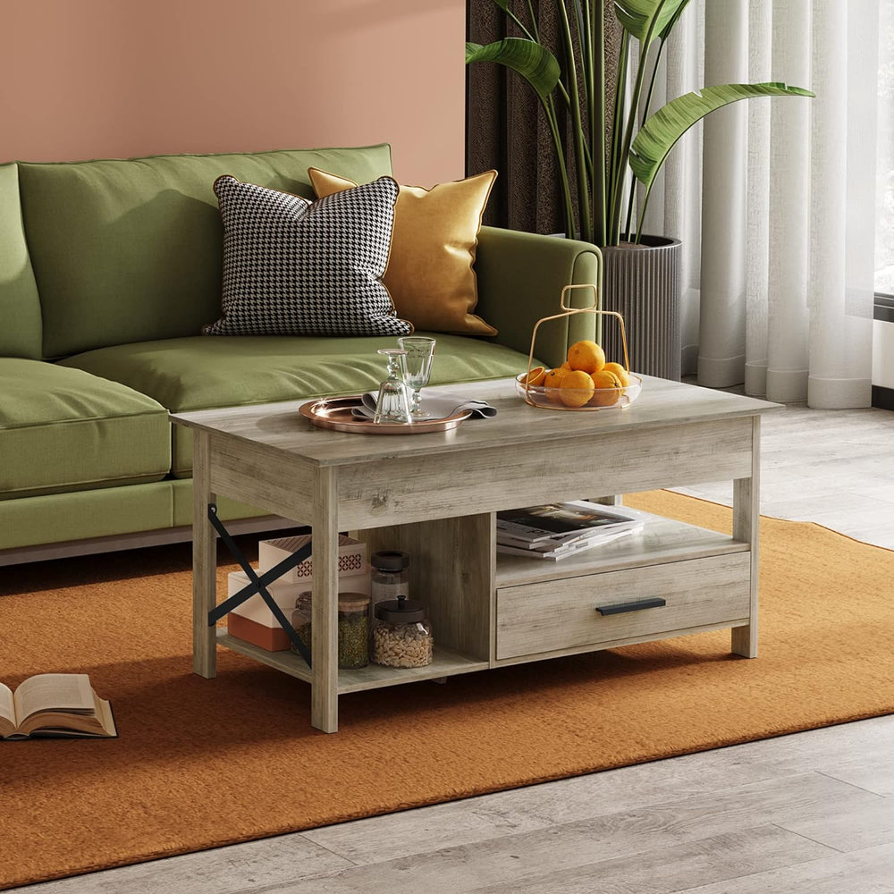 WLIVE Lift Top Coffee Table with Storage, Hidden Compartment, Grey