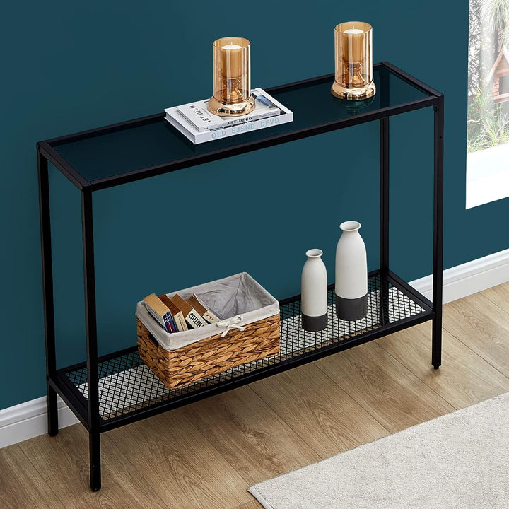 Black Console Table Glass Entryway Narrow Sofa