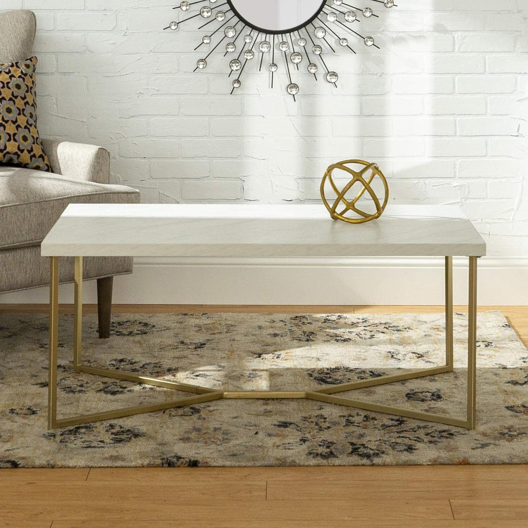 Mid-Century Modern Marble and Gold Coffee Table with Shelf