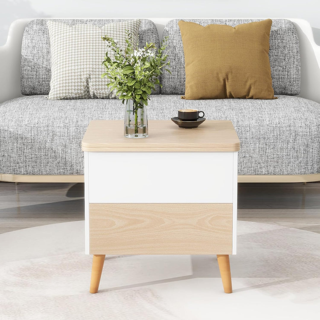 Lift Top Coffee Table with Storage Drawer, Extendable Tabletop, White/Oak