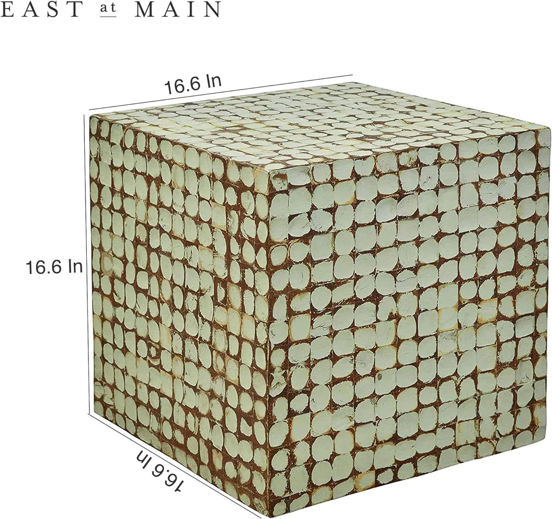 Round Side Table - Coconut Shell Mosaic (Sage Green/Square)