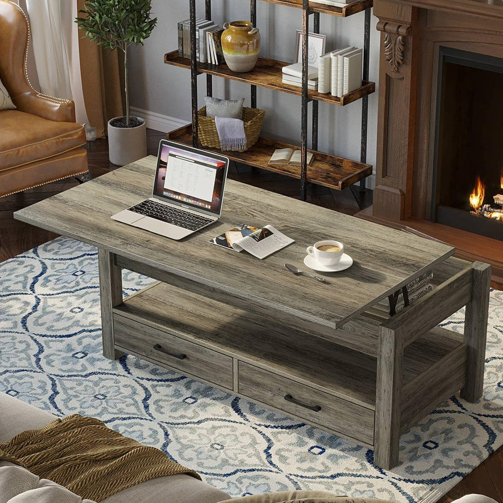 Rolanstar Lift Top Coffee Table with Drawers, Retro Central Table