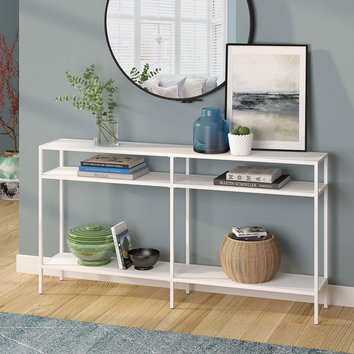 Rectangular Console Table with Metal Shelves, Matte White