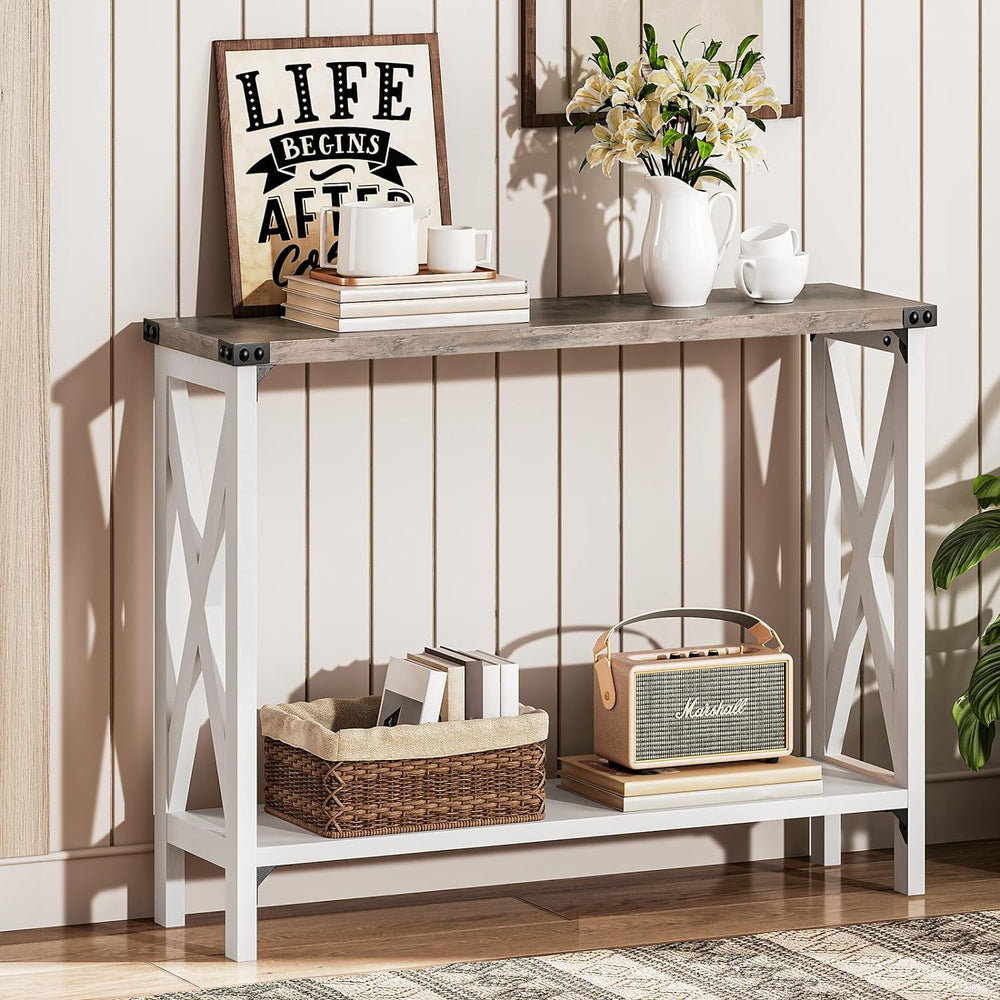 Farmhouse Console Entryway Sofa Table, 2 Open Shelves