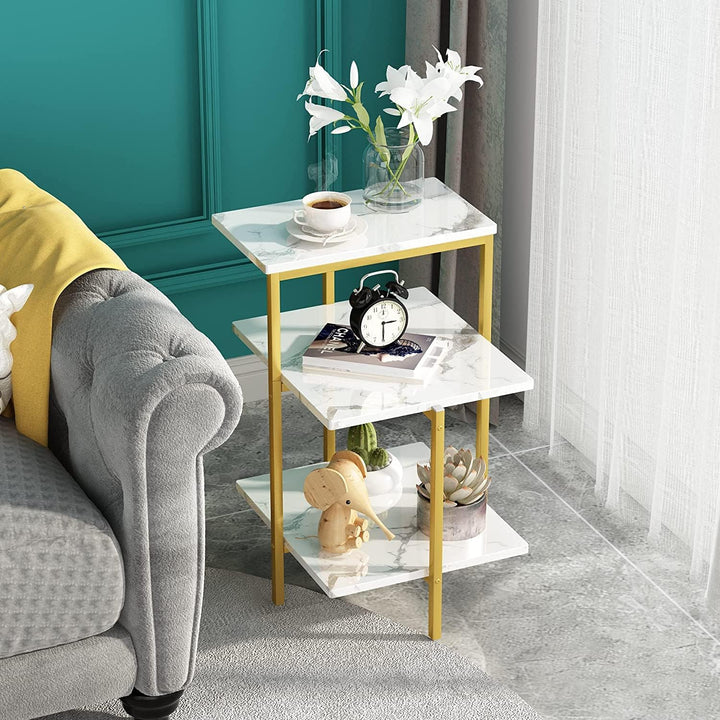 Gold End Table Set of 2,3-Tier Gold Side Table,Rectangle Bedside Tables/Nightstand