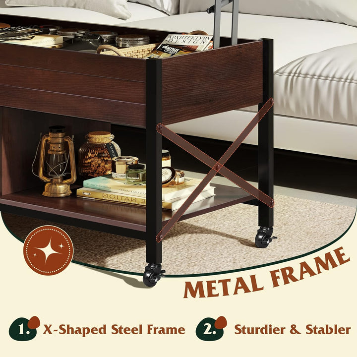 Lift Top Coffee Table with Hidden Storage, Metal Frame, Espresso