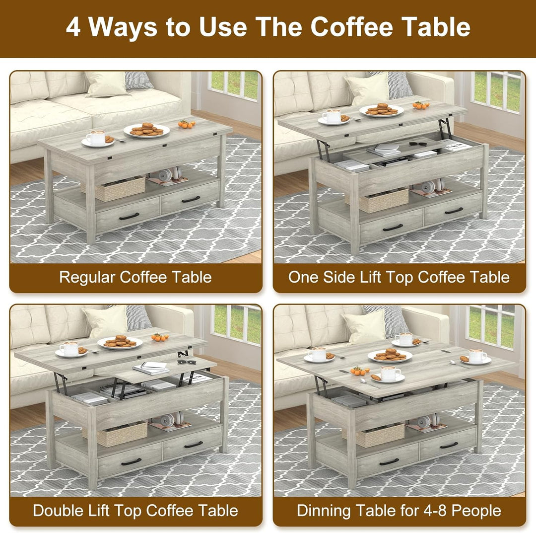 Versatile 3-in-1 Coffee Table with Storage, Grey