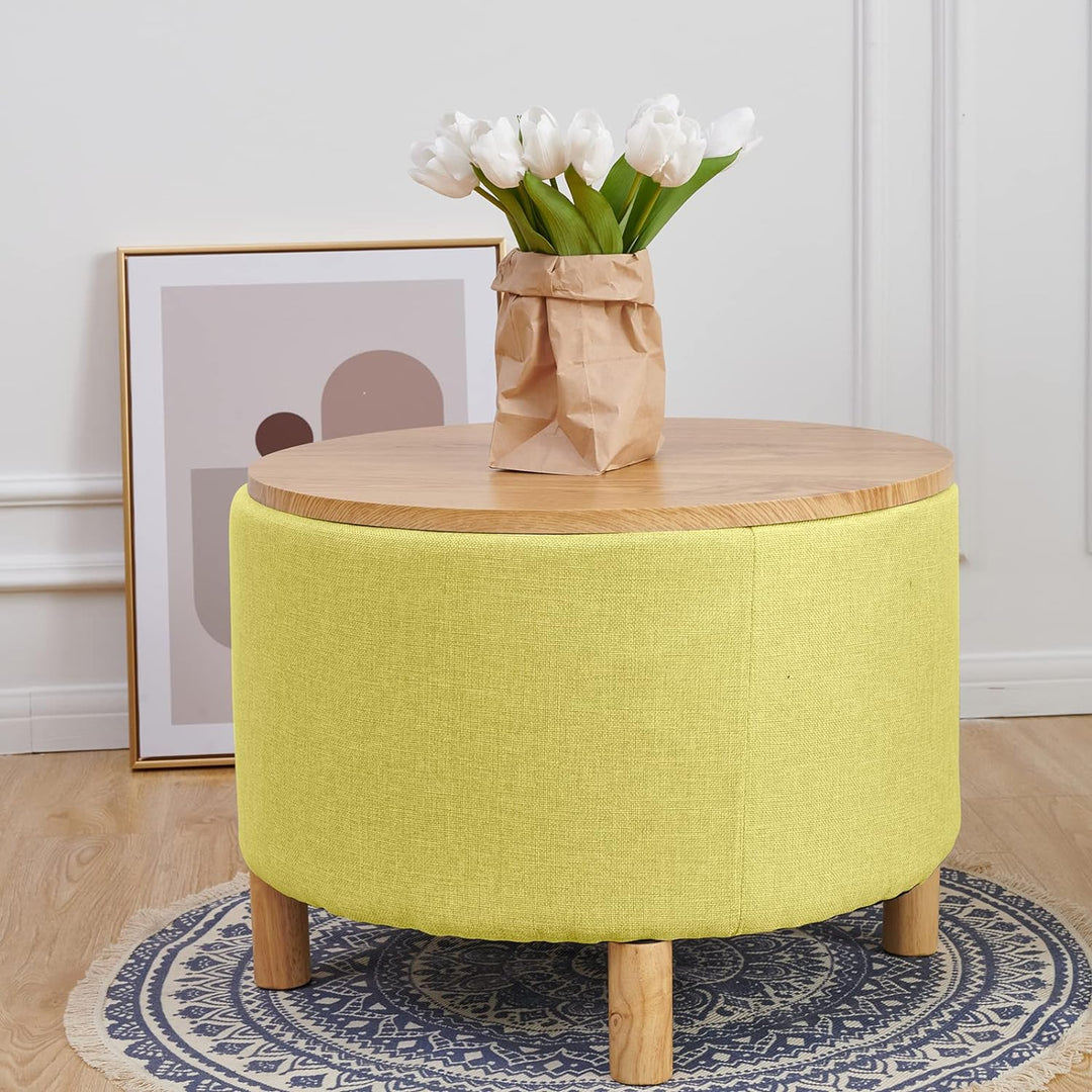 Round Coffee Table with Storage, Multi-Function Ottoman, Light Green