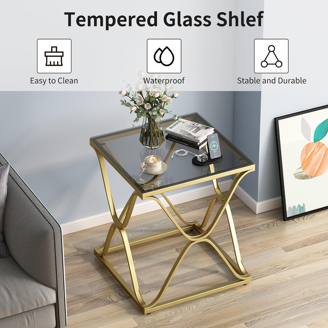 Gold End Table Glass Side Table Metal Frame