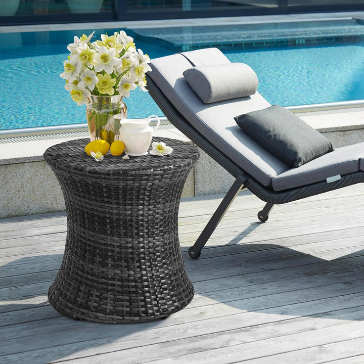 Sundale Outdoor Rattan Side Table, Patio End Table, Dark Grey