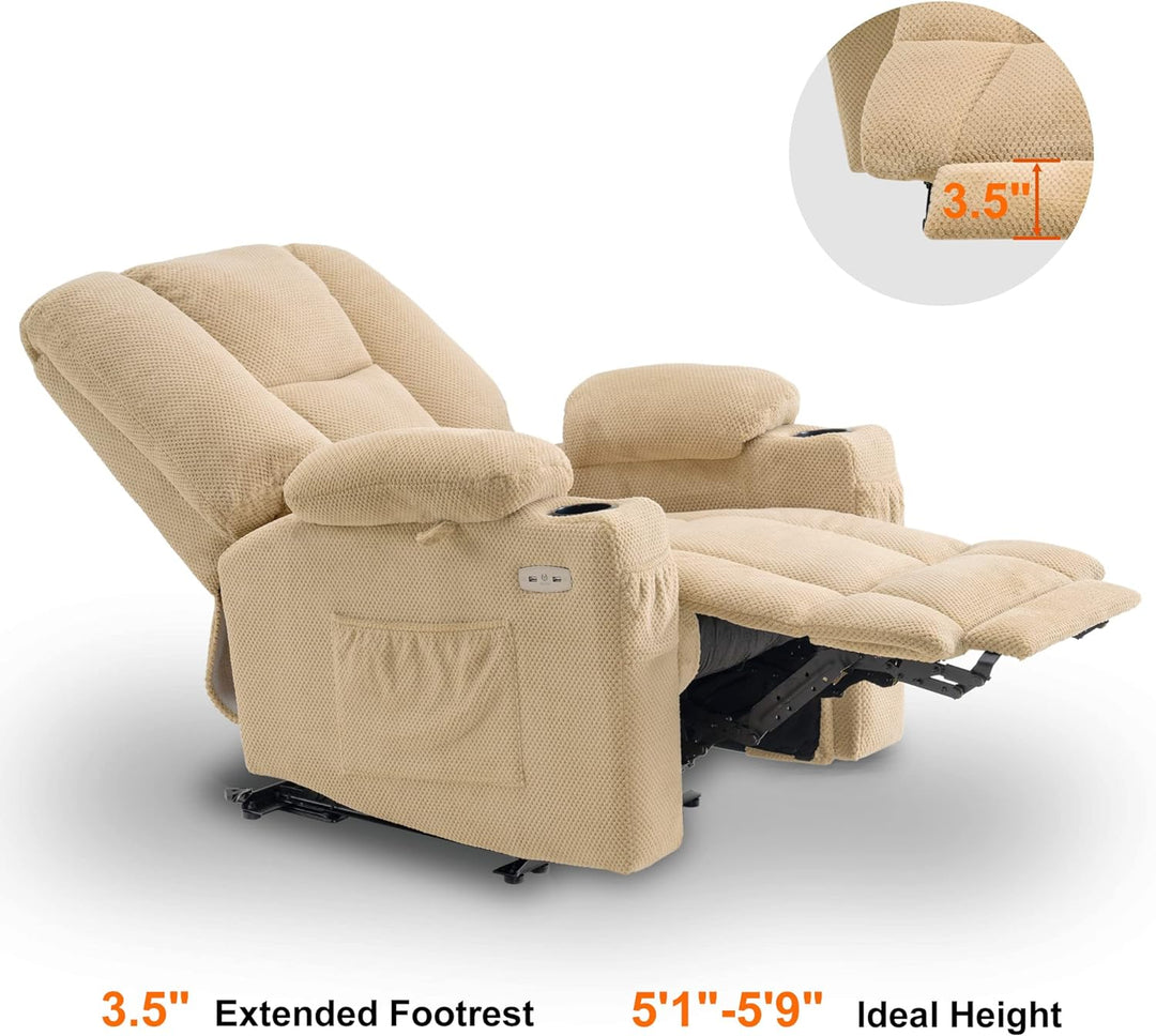 Fabric Electric Recliner Chair Heat Massage Beige