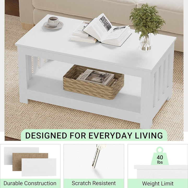 Elegant 2-Tier Rectangular Coffee Table, White