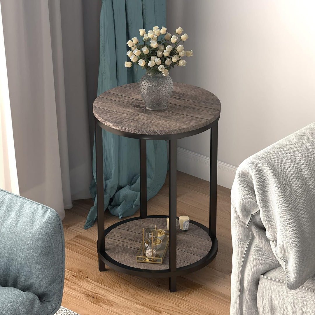 Round Side Table,16in Rustic Wooden End Table,Walnut