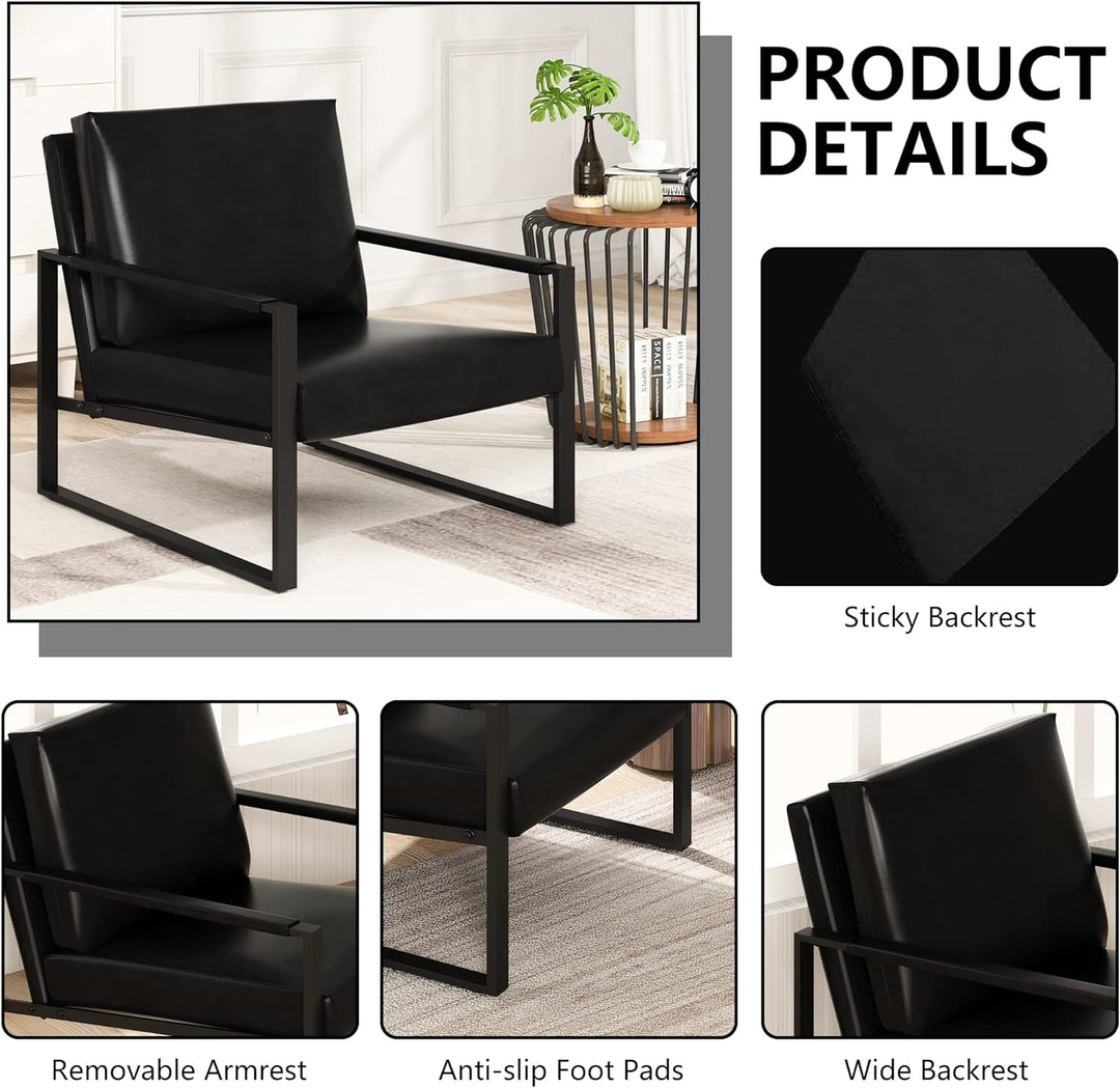 Leather Accent Chair Set of 2 Sofa Chair Black Frame