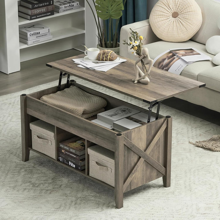 Rustic Farmhouse Lift Top Coffee Table, Grey