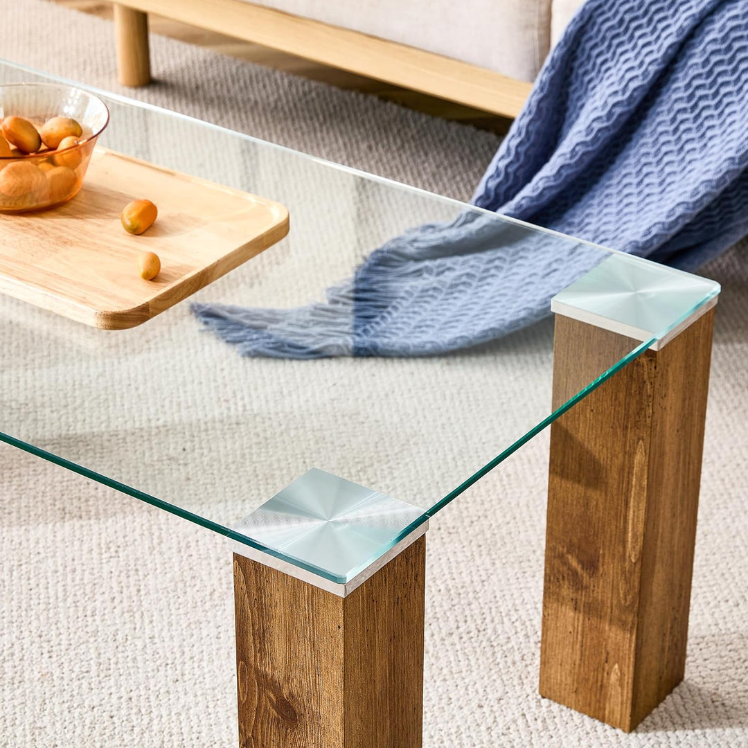 Pvillez Glass Coffee Table, Modern Rectangular Coffee Table, Style-13