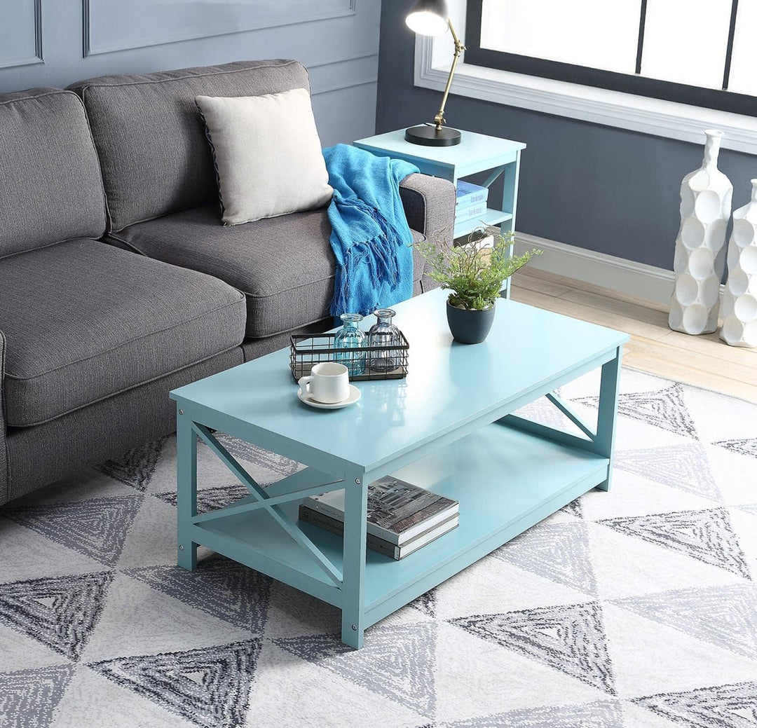 Convenience Concepts Oxford Coffee Table with Shelf, Sea Foam Blue