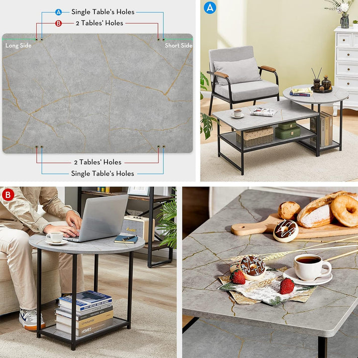 Modern Marble Coffee Table with Storage, Grey