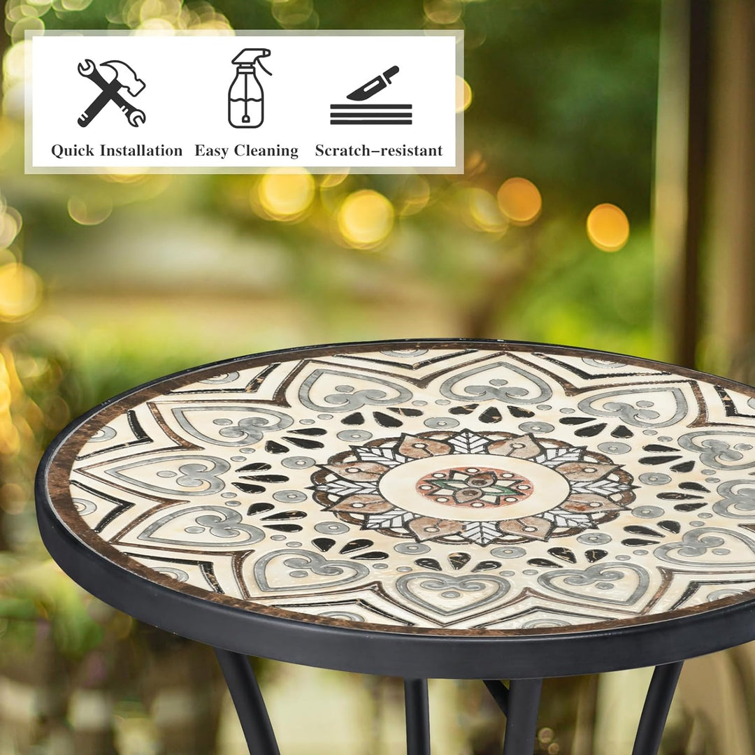 Mosaic Outdoor Side Table, 14" Round Folding End Table