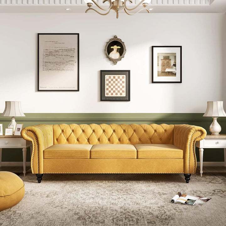 Chesterfield Sofa Velvet, Modern Tufted Couch 3 Seater