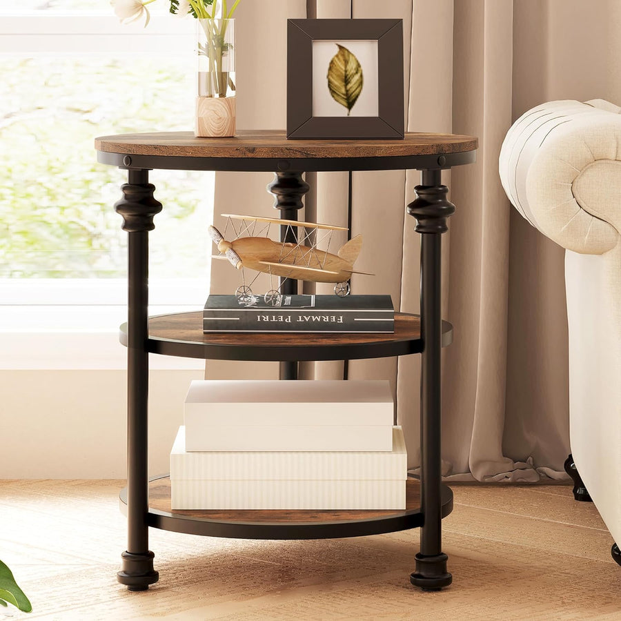 3-Tier Side Table, Rustic Brown Accent Table