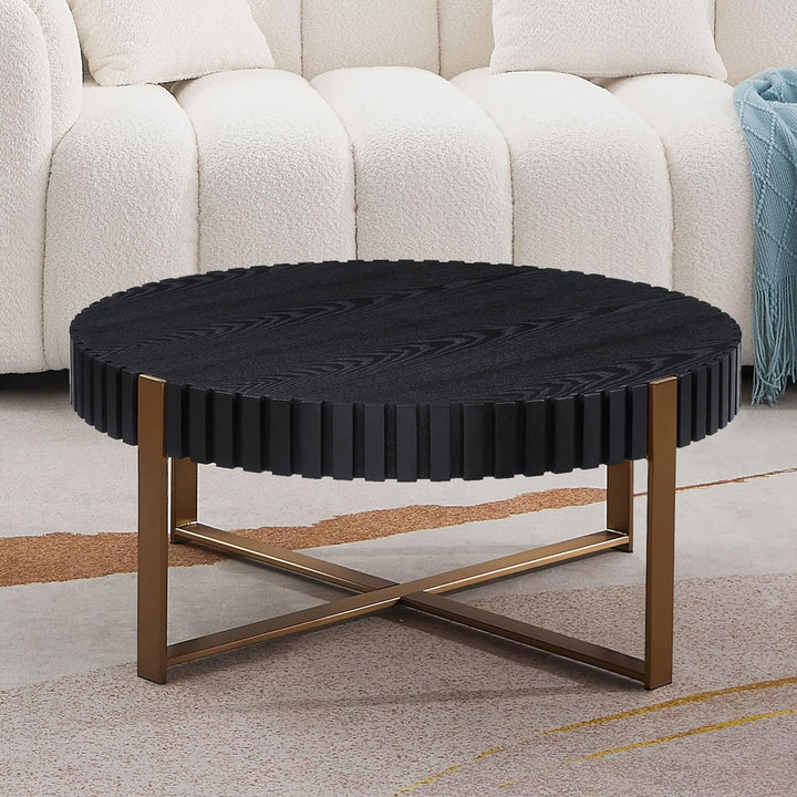 31.5" Black Round Coffee Table, Farmhouse Wood Coffee Table