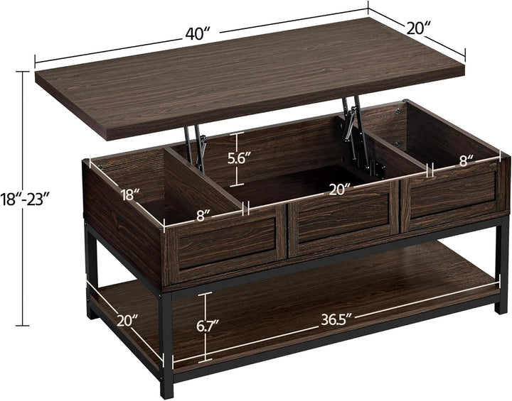 Lift Top Coffee Table with Hidden Compartments, Espresso