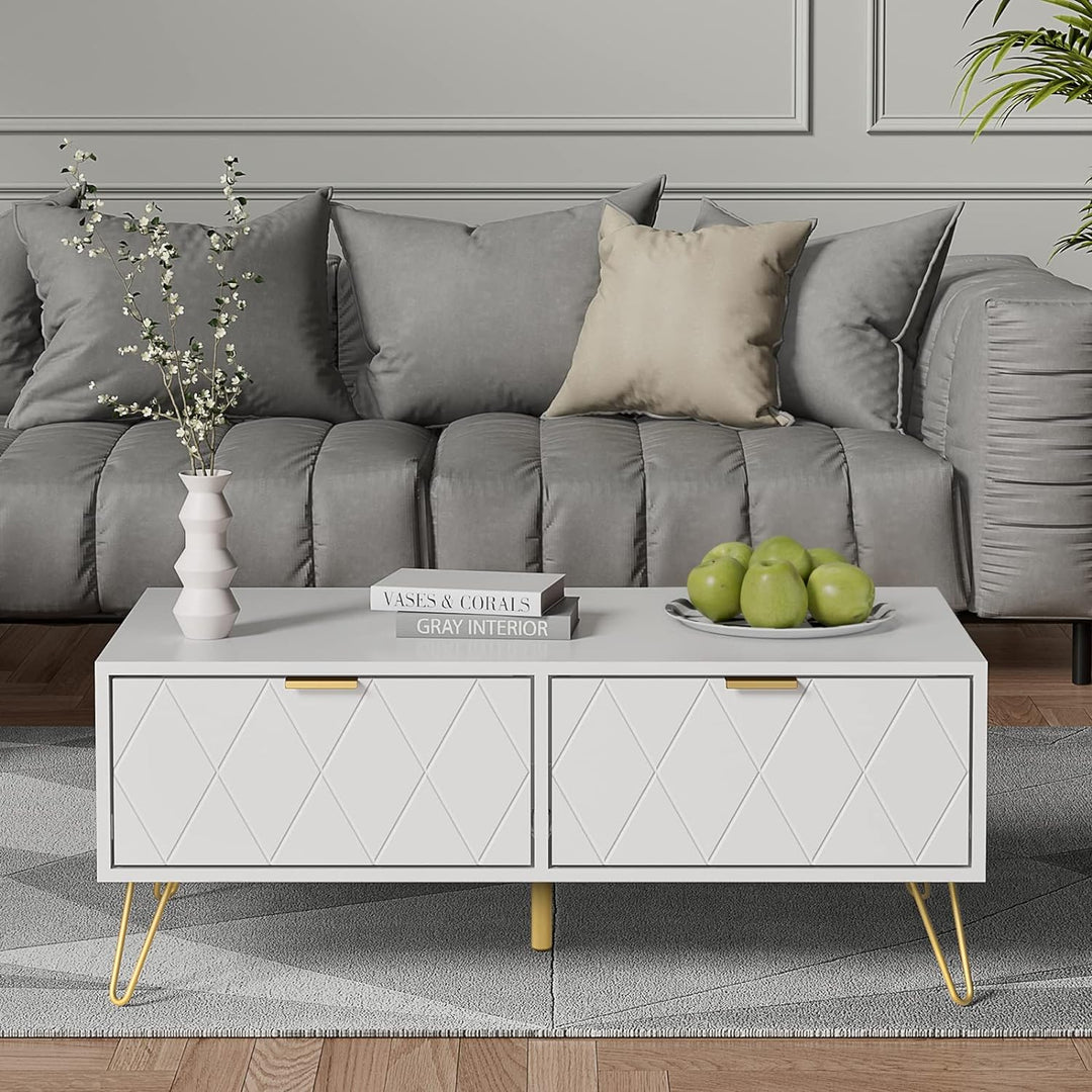 Versatile White Coffee Table with Storage, Rectangular Design