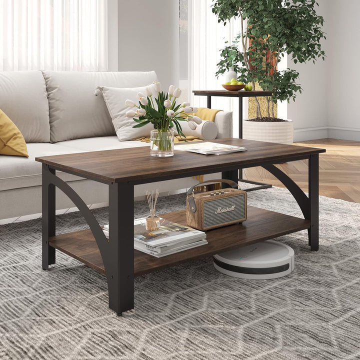 Novilla Modern Farmhouse Coffee Table, Wood Center Table, Walnut