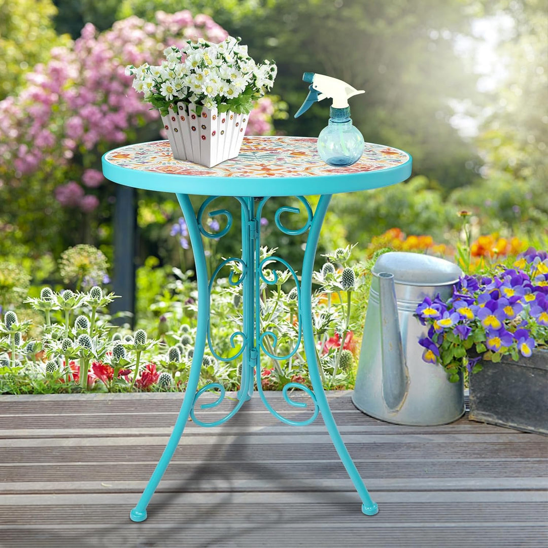 Mosaic Patio Side Table, 14" Round Folding