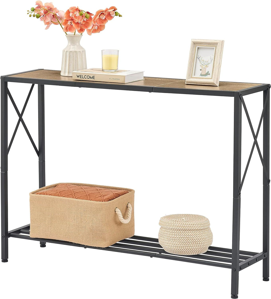 Console Table, 2-Tier Industrial Entryway, Grey & Black