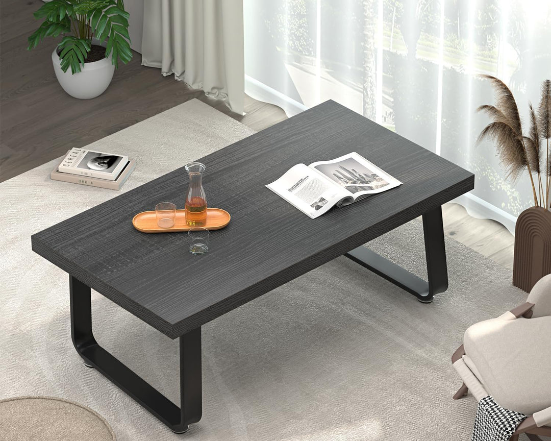 HSH Industrial Wooden Coffee Table, Modern Minimalist Rectangular Center Table, Dark Gray Oak