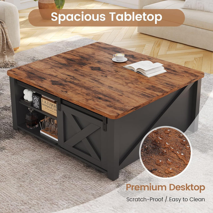 Lift Top Coffee Table with Hidden Storage, Adjustable Shelves, Black