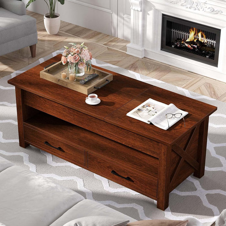 Farmhouse Lift Top Coffee Table with Storage Drawers, Espresso