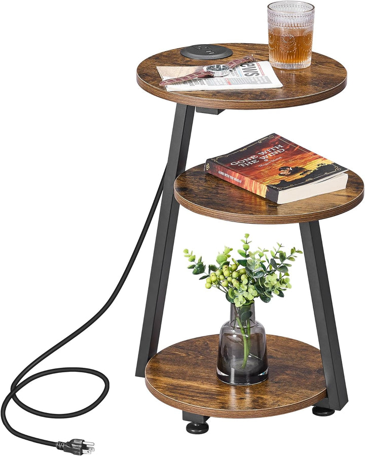 Round End Table Charging Station Shelves