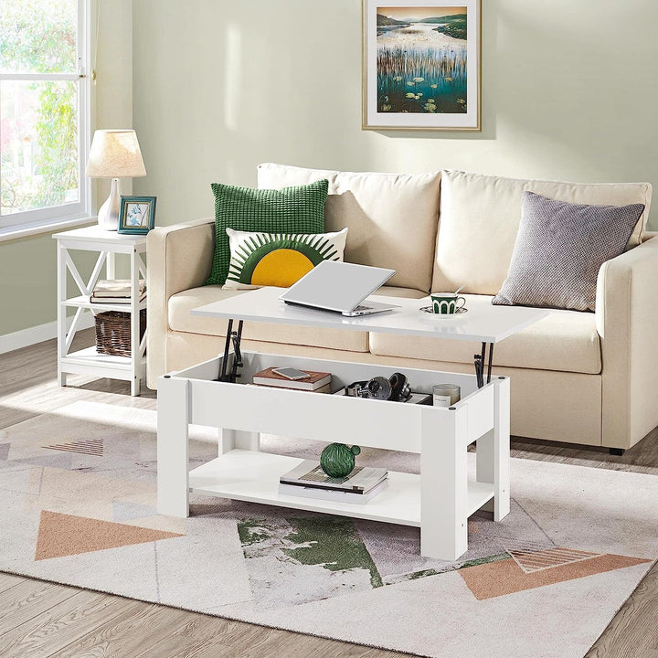 Lift Top Coffee Table with Hidden Storage and Shelf, White