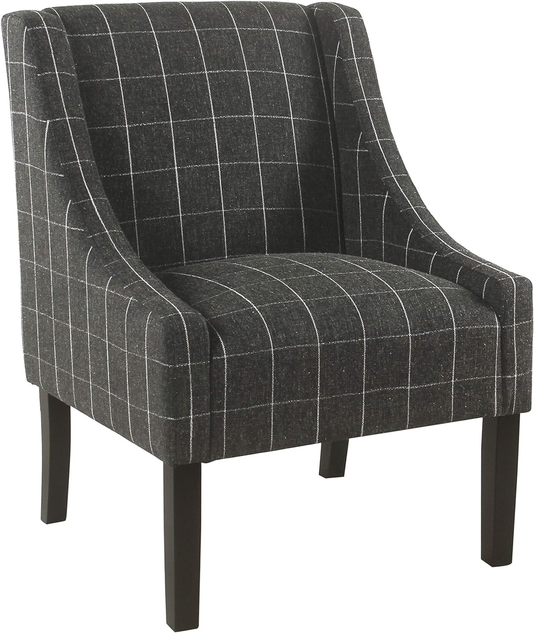 Modern Swoop Arm Accent Chair, Black Windowpane