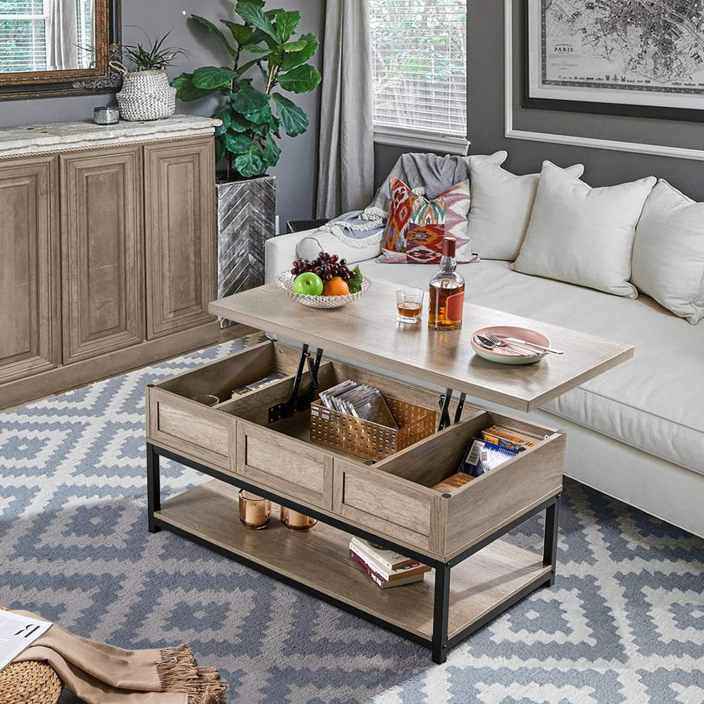 Lift Top Coffee Table with Hidden Compartments, Gray