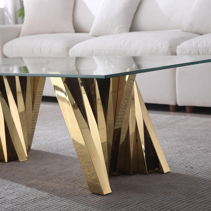 Modern Glass and Gold Stainless Steel Coffee Table, Gold21