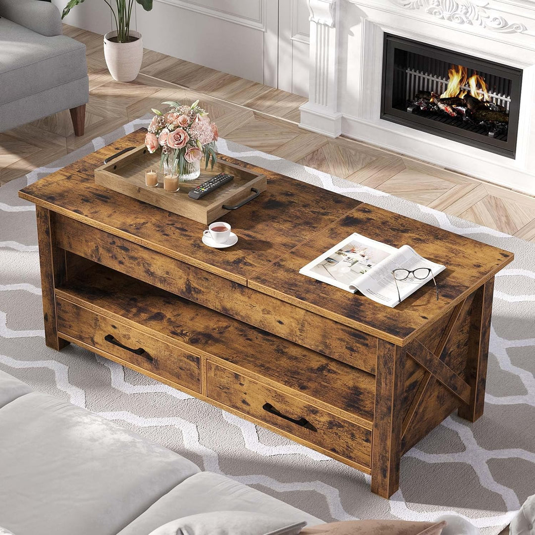 Rustic Farmhouse Coffee Table with Lift Top, Storage, Rustic Brown