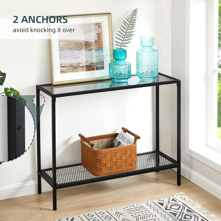 Black Console Table Glass Entryway Narrow Sofa