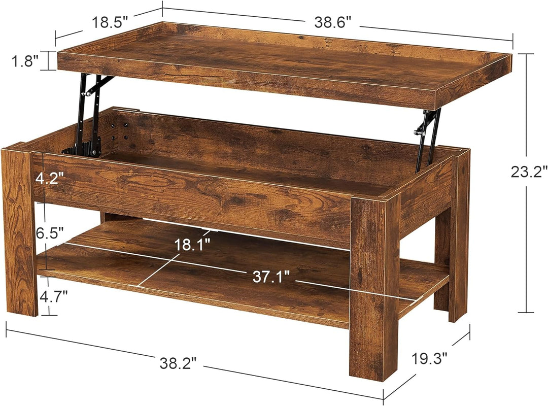 Lift Top Coffee Table with Hidden Storage, Rustic Brown